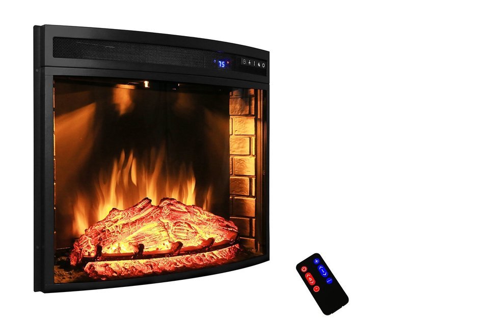 AKDY 28" Black Electric Firebox Fireplace Heater Insert Curve Glass Panel W/Remote Azfl-EF06-28r N4