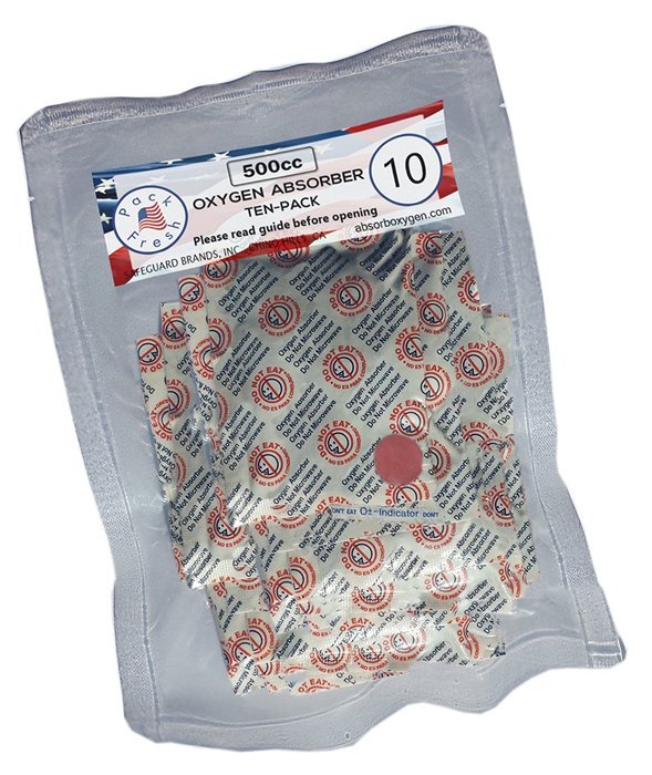 500cc Oxygen Absorbers in 10-packs (1 x 10-Pack) with PackFreshUSA(&trade;) LTFS Guide N2