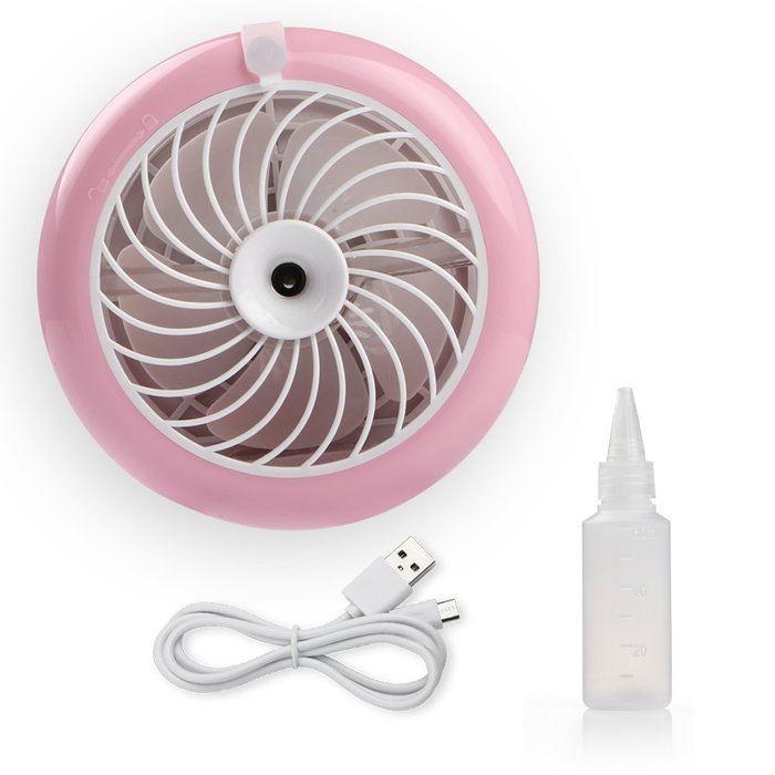 Pojazia Mini USB Output Electric Fan Rechargeable Humidifier Misting Fan (Pink) N13