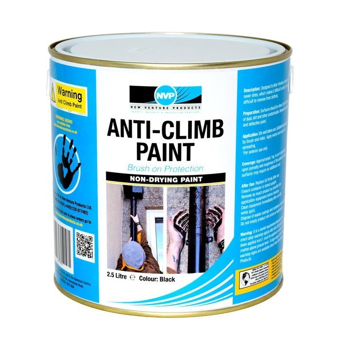 Anti Climb Security Paint in Black, Red or Grey 2.5 Litres (Black) by New Venture Products Ltd