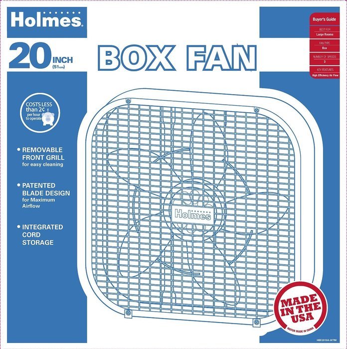 Holmes Weather Shield 20 Inch Metal Box Fan, White - A High Efficient Modern Oscillating Motor and Blade Combination...