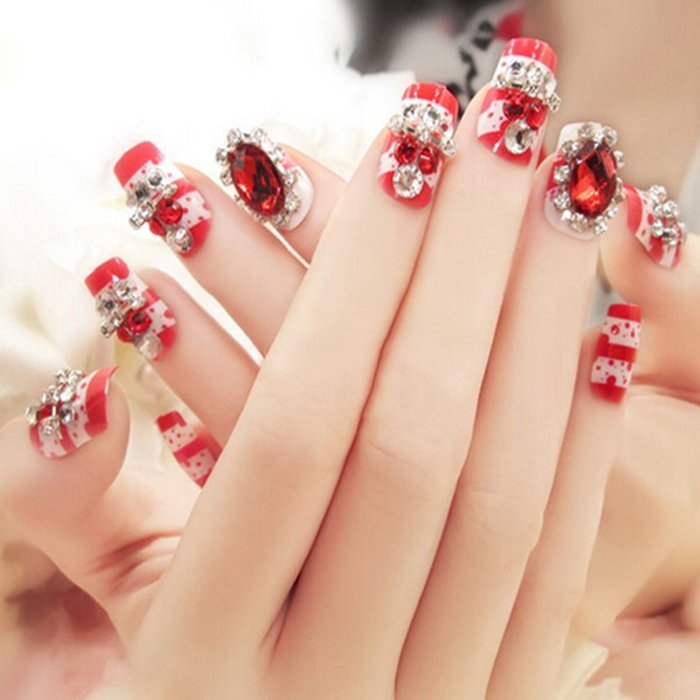Spritech(TM) 22 Pre Bling Blue Diamond Design Fake Nail Piece with A Free Nail Glue N2