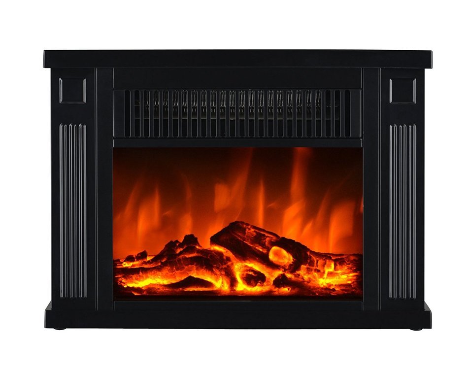 3G Plus 14" Mini Electric Fireplace Hearth Portable Heater Log Fuel Effect, 1000 Watt&mdash;Black N4