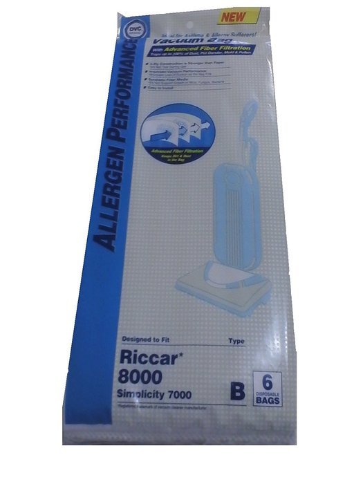 Riccar 8000 Series Type B HEPA Filtration Bags, 6 Pack.