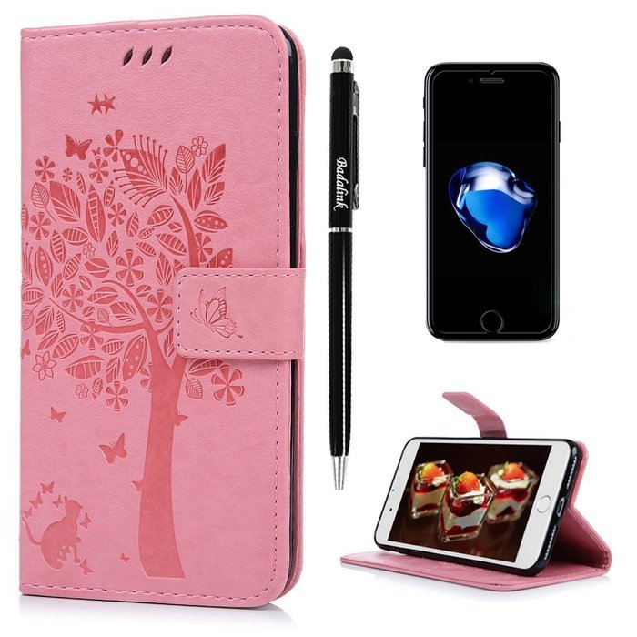 iPhone 7 Plus Case (5.5 inch) - Wallet Flip Folio Stand Case Embossed Flower Tree PU Leather Case Shockproof Soft... N76