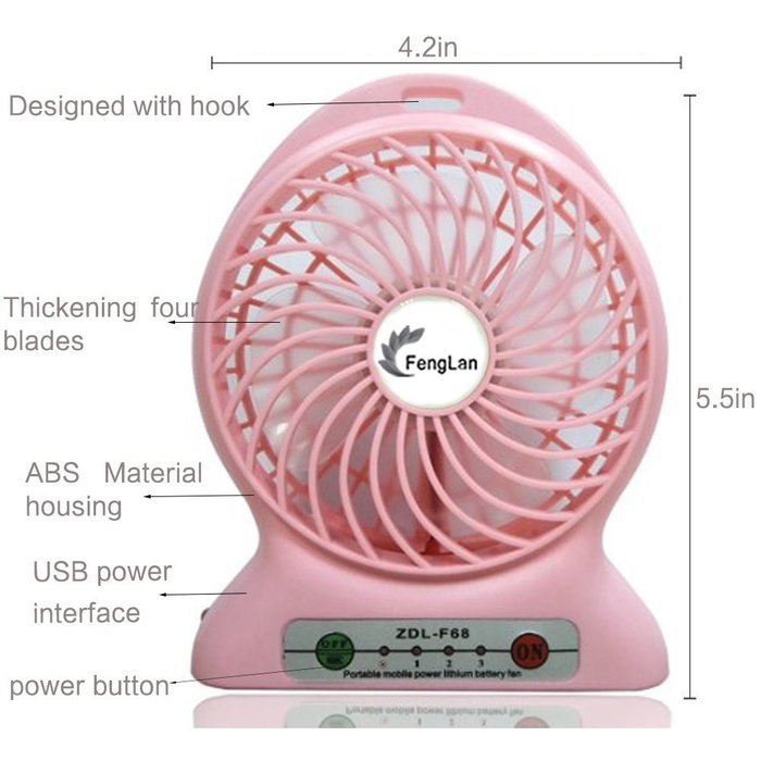FengLan Portable Lithium Battery Fan 4-inch Vanes 3 Speeds Rechargeable Desktop Fan Mini Desk Fan Portable Handheld... N14