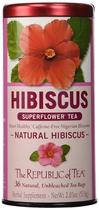 The Republic Of Tea Natural Hibiscus Superflower Herbal Tea, 36 Tea Bags, Ruby Red Hibiscus Fine Blend