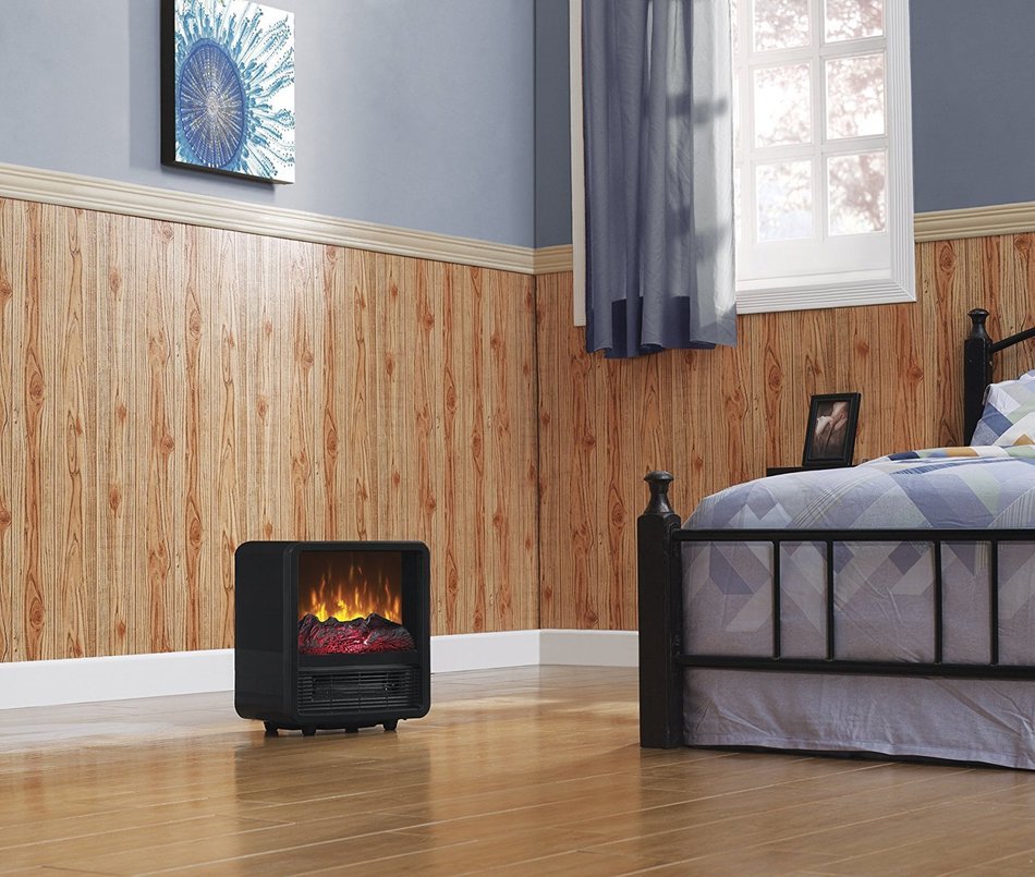 Twin-Star Home CFS-300-BLK Portable Electric Personal Space Heater Cube with Electric Fireplace, Black N5