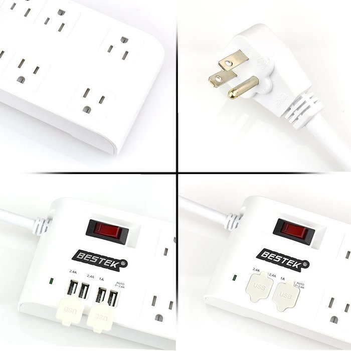 BESTEK 8-Outlet Surge Protector Power Strip 6-Foot Cord with 5.2A 4-Port USB Ports, ETL Listed N3