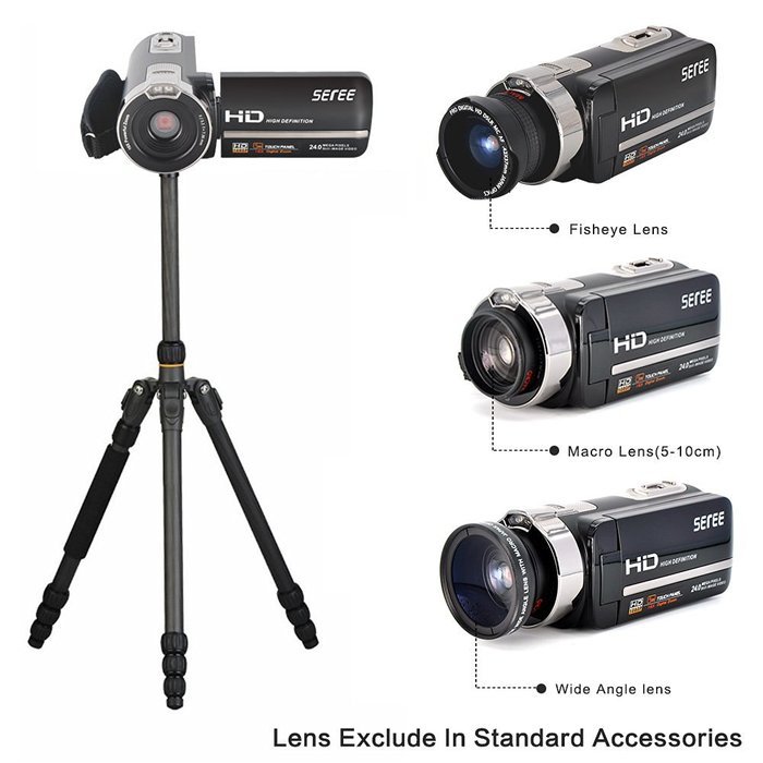 SEREE HDV-301 FHD 1080P Digital Video Camera Camcorder Night Vision Wide Angle Macro Fisheye Shooting 24MP 3 Inch... N2