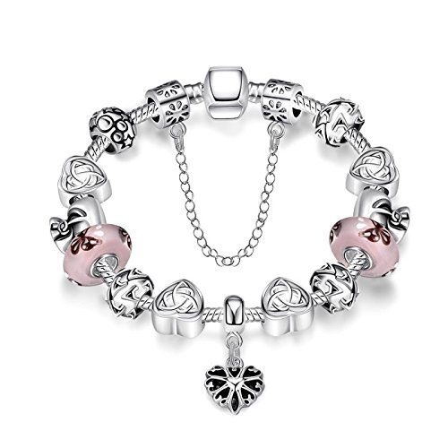 Women 925 Sterling Silver Plated Crystal Love Heart Flower Bracelet Jewelry N4