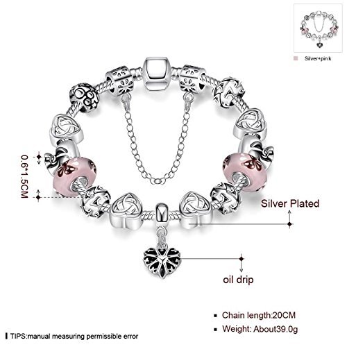 Women 925 Sterling Silver Plated Crystal Love Heart Flower Bracelet Jewelry N5