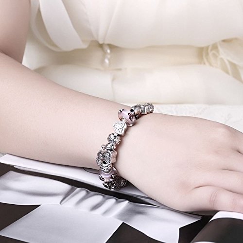Women 925 Sterling Silver Plated Crystal Love Heart Flower Bracelet Jewelry N6