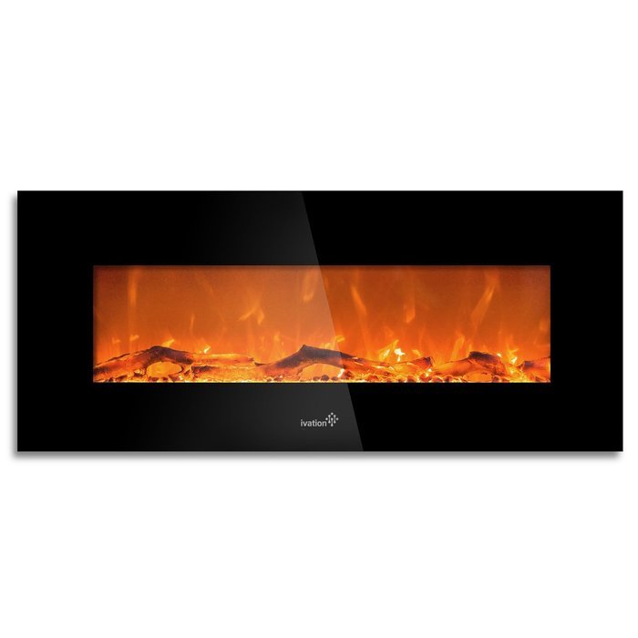 Ivation 50&rdquo; Wall Mounted Glass Electric Fireplace w/ Built In 1500-Watt Heater &ndash; Realistic LED Flames - Mounting... N3