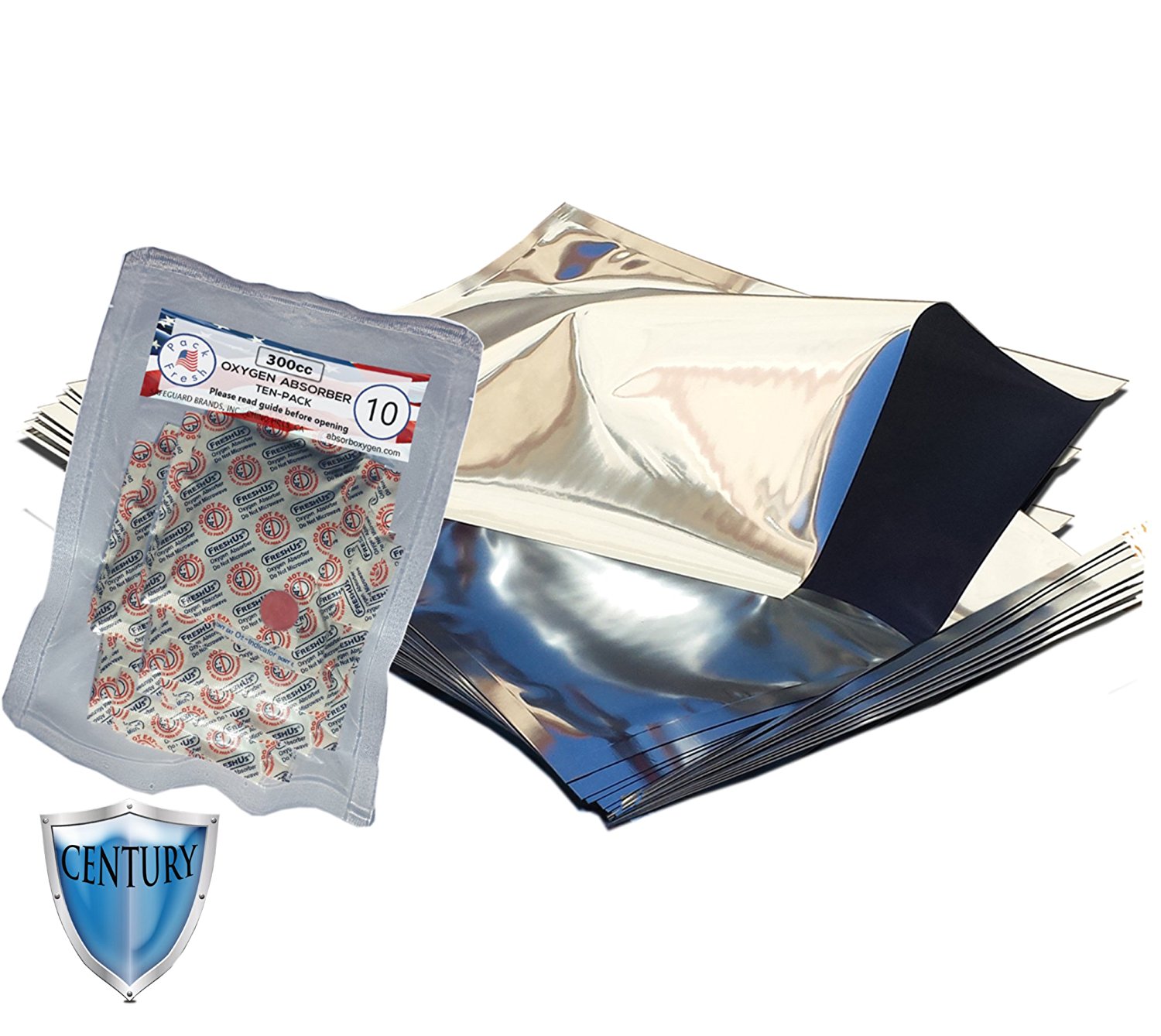 Quart Premium Mylar bags with 300cc oxygen absorbers in 10-packs (25