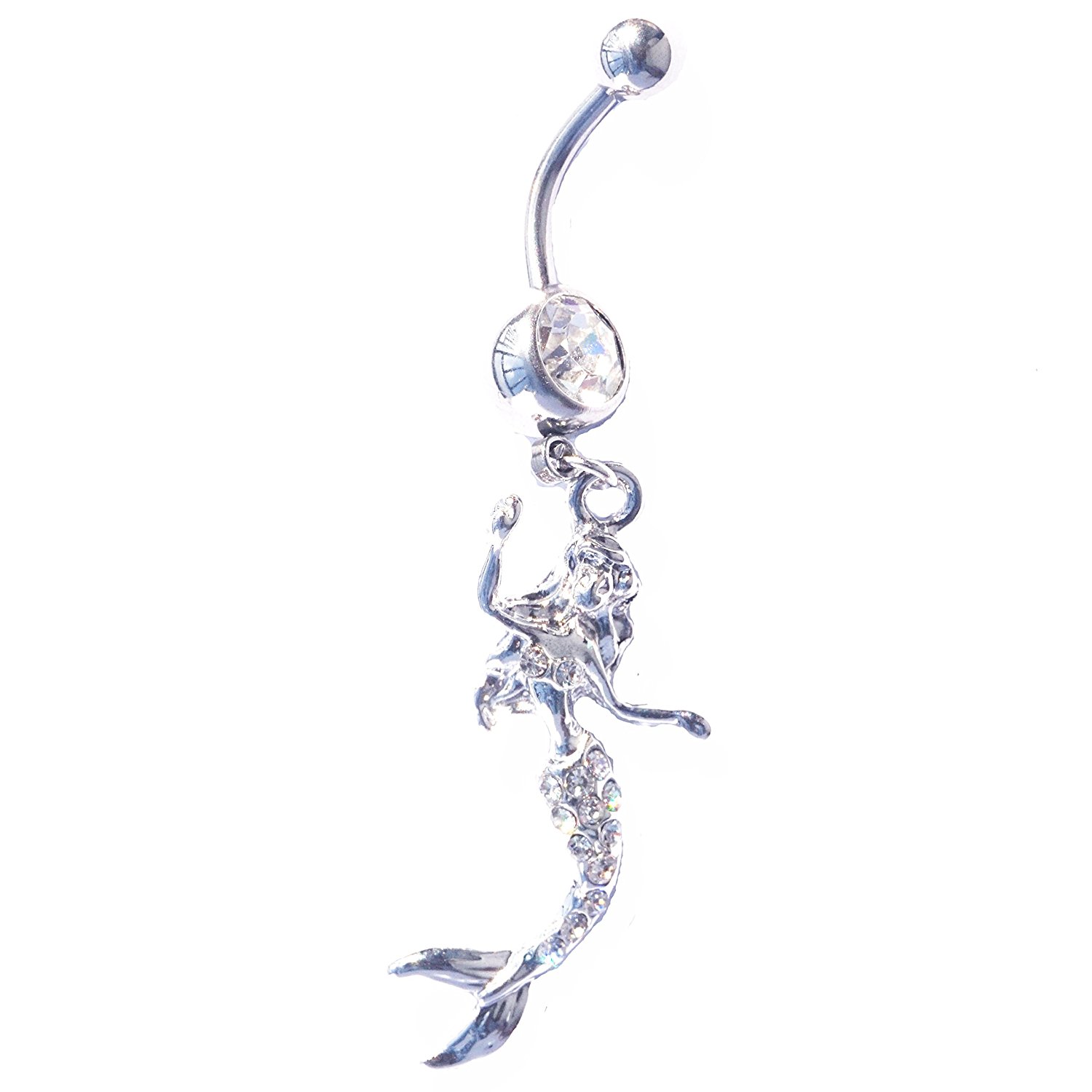 Dedegui 14g Clear Gems Mermaid Belly Button Navel Ring Body Piercing ...