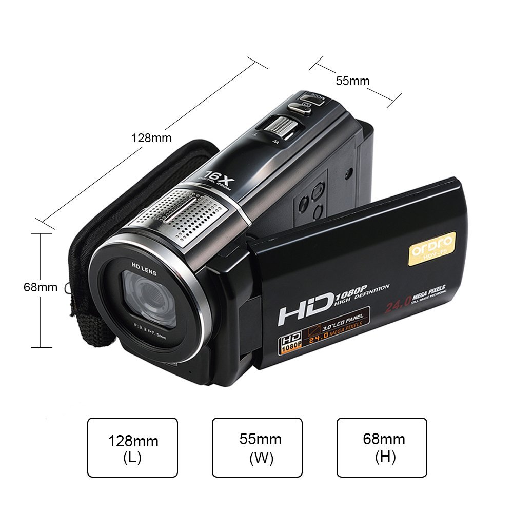 Ordro FHD 1080P 30fps Camcorder 24MP Resolution 3" Rotation Touchscreen ...