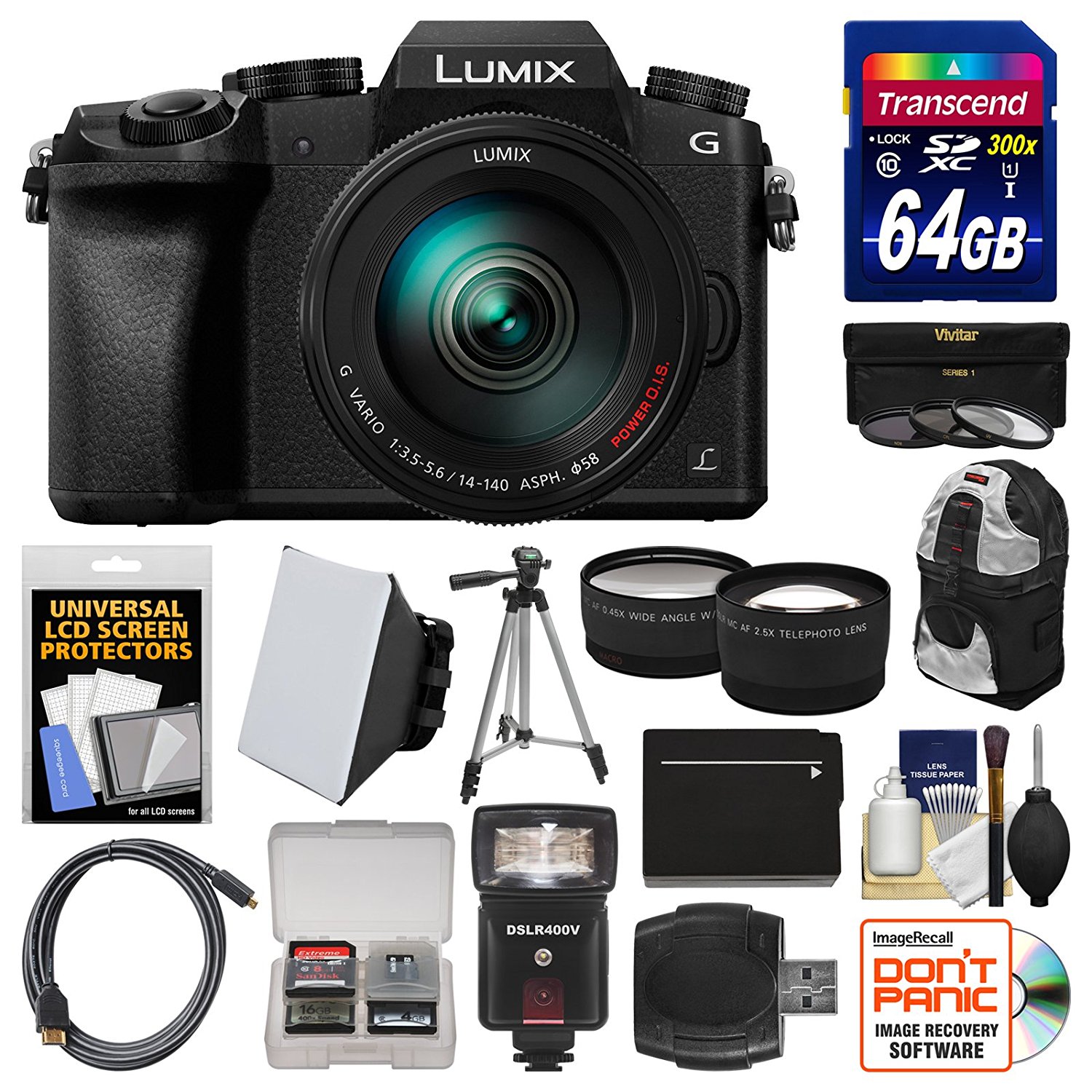 Panasonic Lumix DMCG7 4K WiFi Digital Camera & 1442mm (Black) with