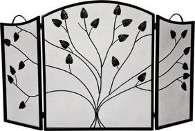 Black 3 Fold Arched Panel Screen with Leaf Design - 31 inch