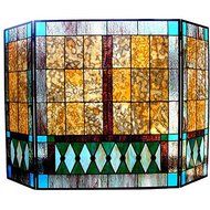 Mission Design Stained Glass 3 Panelled Fireplace Fire Screen
