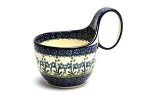 Polish Pottery Loop Handle Bowl - Blue Spring Daisy
