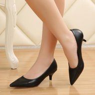 Yaheeda Women's PU Leather Pointed Closed Toe Low Kitten Heel Pumps Work Shoes N11