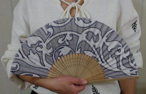 Salutto Hand Fan with Beautiful Fabric Printed (Grey Totem) N11