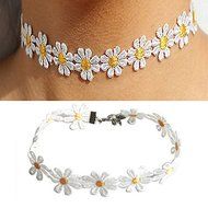 Women Daisy Choker Chain Necklace Lace Yellow White Flowers Boho Necklace