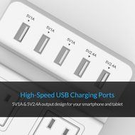 ORICO Charging Stand Surge Protector with 5 USB Ports and 2 AC Outlets Built in 5 Feet Cord Power Strip N2