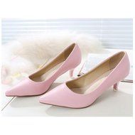 Yaheeda Women's PU Leather Pointed Closed Toe Low Kitten Heel Pumps Work Shoes N14