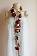 Rose Scarf- Pastel Crochet Scarf-Rose Scarf-Necklace Lariat Scarf- Cinnamon,Burnt Orange,Taupe, Brown Scarf- Christmas... N3