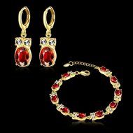 Yaheeda Owl Golden Cubic Zirconia Platinum Plated Wedding Bracelet Earrings Set for Brides or Bridesmaids