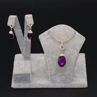 Fashion Amethyst Oval Gold Chain Jewelry Sets Women Lady Necklace Earring Party
