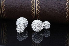 Fashion Womens 925 sterling Silver Double Crystal Ball Ear Stud Earrings Jewelry N2