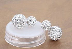 Fashion Womens 925 sterling Silver Double Crystal Ball Ear Stud Earrings Jewelry N3
