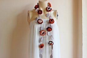 Rose Scarf- Pastel Crochet Scarf-Rose Scarf-Necklace Lariat Scarf- Cinnamon,Burnt Orange,Taupe, Brown Scarf- Christmas... N4