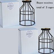 Set of 2 Industrial Vintage Style Top Black Light Cage for Pendant Light Lamps by ArtifactDesign