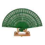 Vintage Wood Hollow Carved Hand Fan Foldable Fan - Green N7