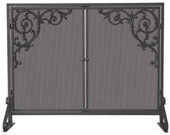 Uniflame, S-1471, Single Panel Olde World Iron Finish Screen with Doors and Cast Scrolls