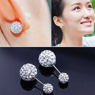 Fashion Womens 925 sterling Silver Double Crystal Ball Ear Stud Earrings Jewelry N4