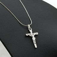 New Silver Tone Crucifix Cross Jesus Pendant Necklace Chain N2