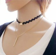 Adorable Woman Hot Sexy Black Lace Multi Layers Tattoo Choker Necklace 2pcs Set Vintage Lolita Necklace N2