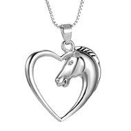 Elegant Love Heart Silver Horse Unisex Pendant Box Chain Necklace Jewellery Gift