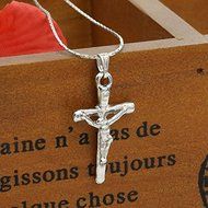 New Silver Tone Crucifix Cross Jesus Pendant Necklace Chain N3