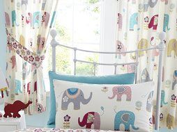 NELLIE JUMBO ELEPHANT FLOWERS GIRLS LUXURY LINED CURTAINS SET 66" X 72" 183cm N3