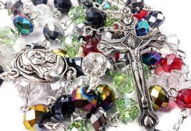 Multicolor Crystal Beads Rosary Catholic Necklace Holy Soil &amp; Crucifix Jerusalem N3