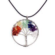 Crystal Quartz Natural Gemstone 7 Chakra Healing Tree of Life Pendant Necklace N3