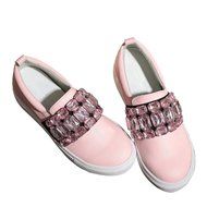Spritech(TM) Women Girl Summer PU Leather Round Toe Crystal Design Platform Wedges Casual Shoes 37 Blue N4