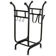 MyGift Firewood Rack, Log Holder with Starter Wood Storage &amp; Tool Hooks, Black N3