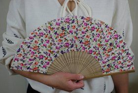 Salutto Hand Fan with Beautiful Fabric Printed (Grey Totem) N21